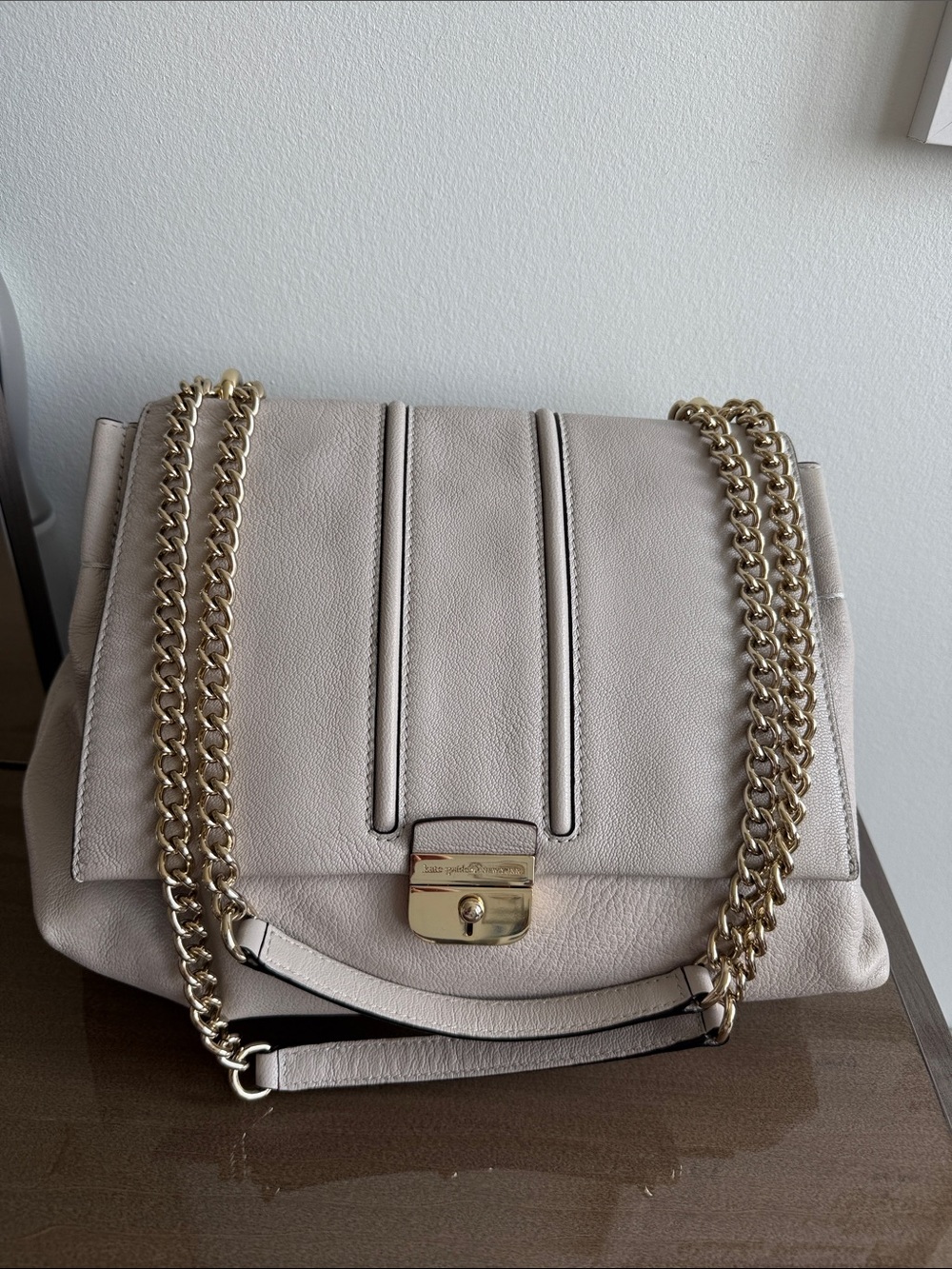 kate spade Pebbled Leather Shoulder Bag in Light Gray with Gold Hardware